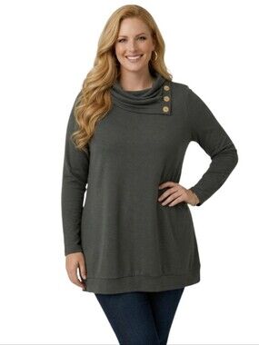 "Miusey" Olive Green Cowl‑Neck Tunic – XL (Like New